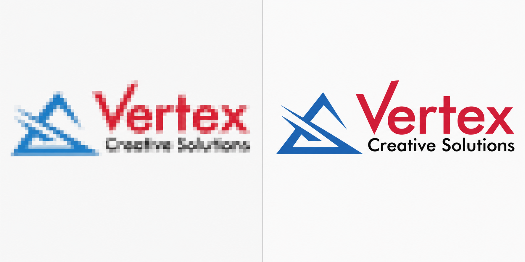 Side-by-side comparison of a blurry raster logo and a clean vector logo